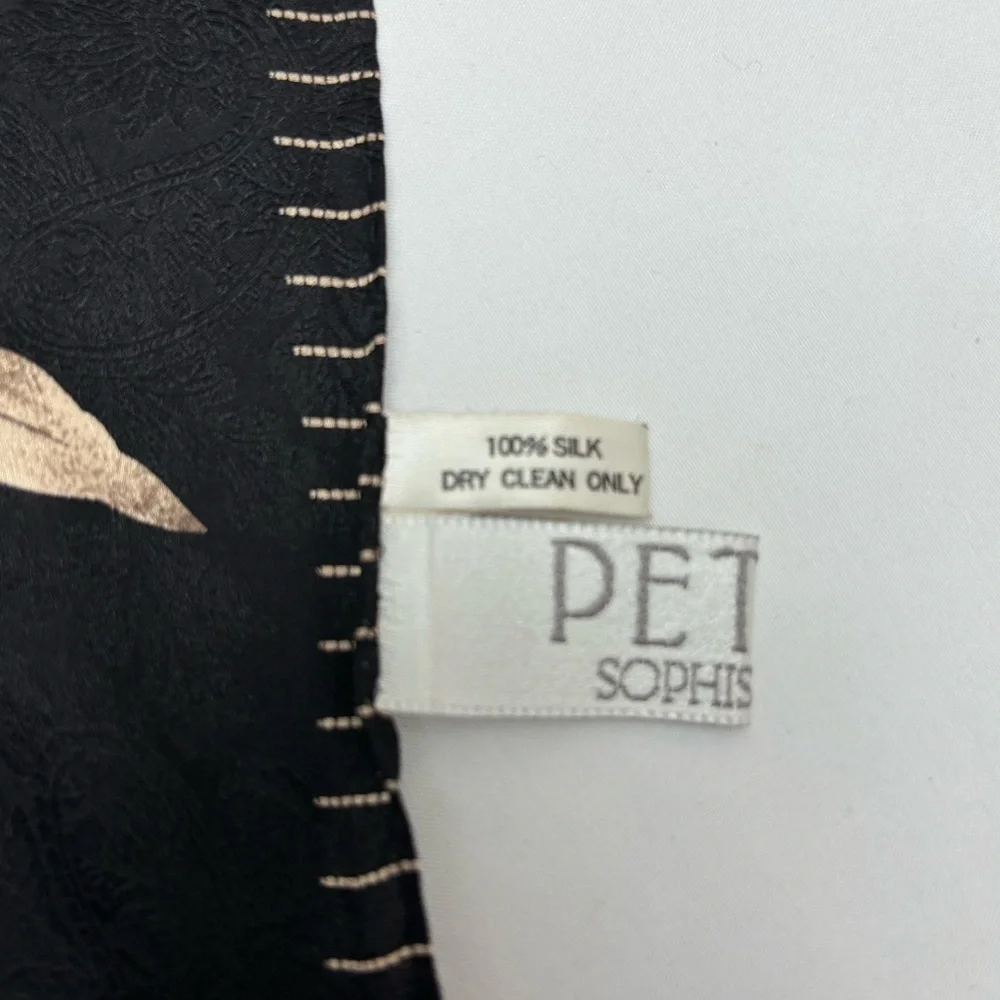 Vintage 100% Silk Black and Tan Floral Scarf